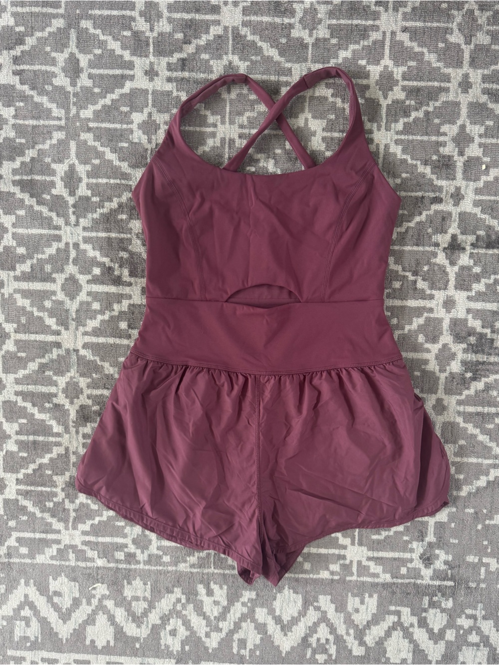 FP Movement by Free People Righteous Runsie Clove Mauve Cross-Back Tank Romper - Picture 10 of 14